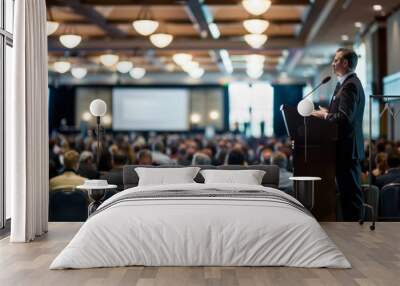  keynote speaker addressing a large audience at a corporate event, Generative AI Wall mural