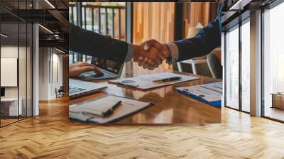 A salesperson negotiating a deal with a client, skillfully addressing objections and closing the sale with confidence, Generative AI Wall mural