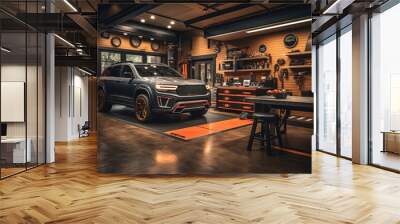 Car Garage Interior, Generative AI Wall mural