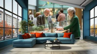 Modern banking hall with customers at teller counters, Generative AI Wall mural