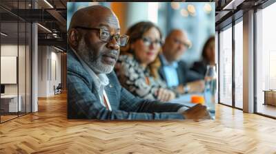 Roundtable discussion among industry experts focusing on emerging market trends and opportunities, on Conference Room, Generative AI Wall mural