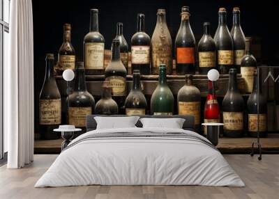 Wine enthusiast's collection of vintage wine bottles in a cellar, Generative AI Wall mural