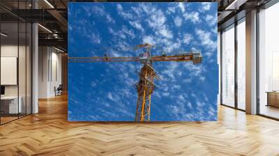 Tower crane with the sky and clouds Wall mural