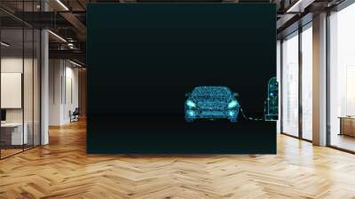 Electric car vehicle charging in low poly wireframe style. Wall mural