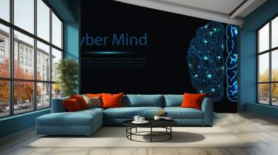 yber Brain Concept with Information Connection. Artificial Intelligence (AI). Wall mural