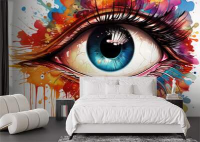 Watercolor Eye Art Illustration, Generative Ai Wall mural