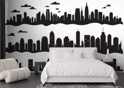 city skylines silhouette, cityscape set, black isolated on white background, vector illustration Wall mural