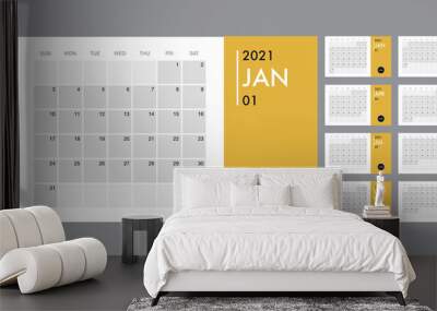 Calendar 2021 template planner vector diary in a minimalist style Wall mural