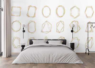 Set Gold of geometrical frame polyhedron line art Wall mural