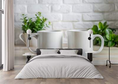 Mockup of two white ceramic coffee mug Wall mural