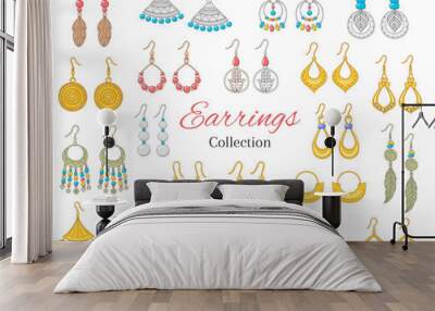 Fashionable earrings collection, vector illustration. Wall mural