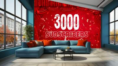 Colorful 3000 Subscribers Celebration Banner - Vector Illustration Featuring Balloons, Confetti, and Festive Elements for Milestone Achievement Wall mural