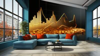 Gold price graph board with the price rising high has a finger pointing .Ai Generated Wall mural