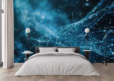 Abstract network of lines and dots with central star on dark background representing travel and connectivity Wall mural