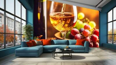 alcohol grape beverage food glass wine background bottle drink alcoholic winery. Generative AI. Wall mural