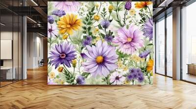 Art print blossom spring leaves wallpaper fabric pattern herb floral vintage flower summer Wall mural