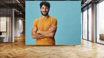 Background guy men face portrait happy business cheerful person expression smile young beard adult Wall mural