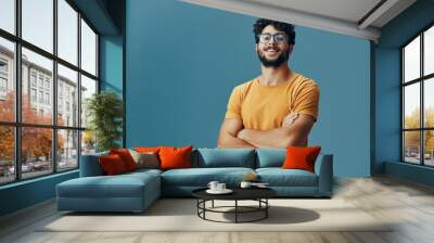 Background man expression portrait looking young happy person adult face confidence guy Wall mural