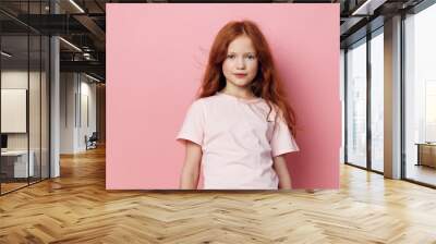 Background person expression upset isolated girl childhood cute portrait children face emotion caucasian young female Wall mural