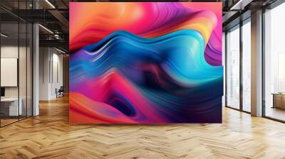 background pink flowing art modern pattern element red wavy blue decorative geometric shape. Generative AI. Wall mural