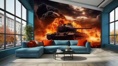 Battle tank vehicle cannon combat weapon army military armor fire gun war Wall mural