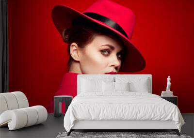 beautiful woman in red hat portrait Wall mural