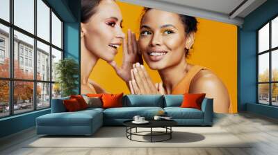 Beautiful woman studio together race colorful happy make-up two model mixed skin beauty Wall mural