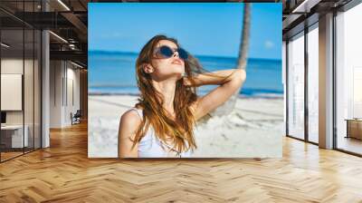 beautiful woman swimsuit beach island resort Wall mural