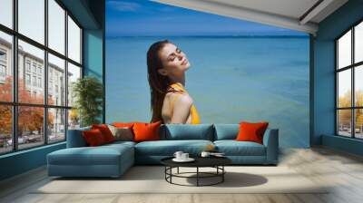 beautiful woman swimsuit beach island resort Wall mural