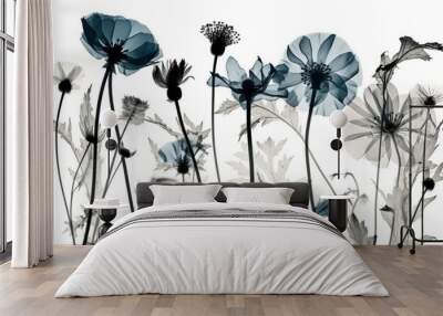 blossom bloom xray flower trend background nature spring floral beautiful leaf. Generative AI. Wall mural