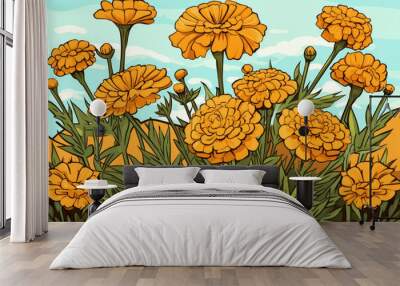 Blossom spring blooming nature gardening yellow beauty plant background marigold flower Wall mural