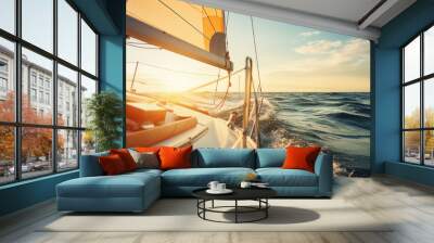 Blue water sea ocean ship vacation sailboat lifestyle boating sail travel sport yacht Wall mural