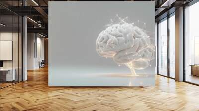 Brain concept, neural network representation, digital innovation, artificial intelligence, futuristic design on a light grey background Wall mural