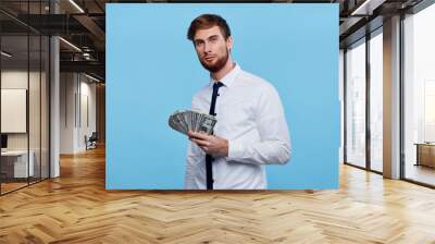 business man in shirt with tie bundle of money finance wealth Wall mural