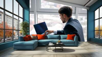 businessman working on laptop in office Wall mural