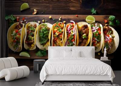 chili taco sauce tomato mexican fresh meal pepper food vegetable. Generative AI. Wall mural