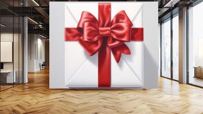 Colorful Gift Box with Red Ribbon and White Bow on Shiny Background - Celebrate the Happy Birthday Surprise Wall mural