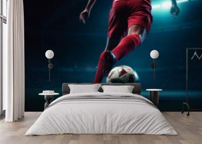 competition kick sport football ball goal stadium game soccer foot. Generative AI. Wall mural