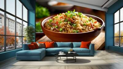 dinner food healthy rice asian fried meal eat rice vegetable chinese. Generative AI. Wall mural