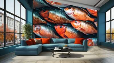 dinner seafood healthy white food smoked raw meal fresh background fish. Generative AI. Wall mural