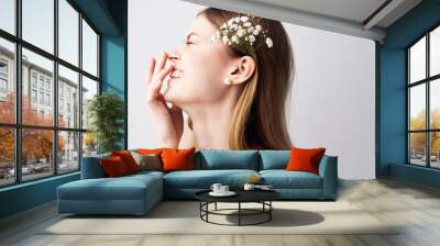 elegant woman flowers in hair decoration luxury fun model Wall mural