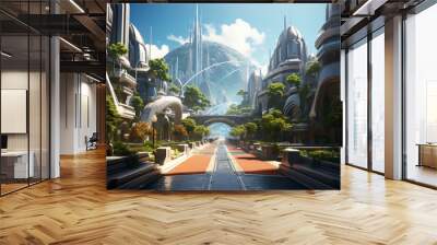 Fiction science futuristic future planet background spaceship technology fantasy design illustration concept art Wall mural