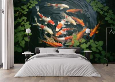 Fishes pond colorful swim koi gold nature garden water carp animal Wall mural