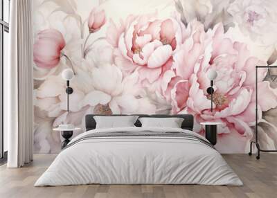 Flowers peony pink rose floral art pattern romantic nature watercolor Wall mural