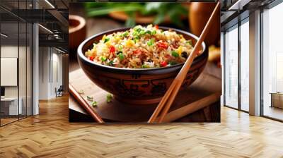 fried asian meal rice dinner vegetable rice eat chinese healthy food. Generative AI. Wall mural