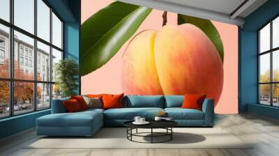 Fruits fresh food nature green healthy leaves agriculture red ripe peach Wall mural