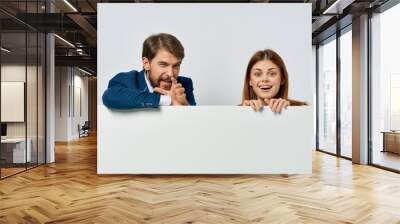 funny man and woman officials presentation advertisement Copy Space Poster mockup Wall mural