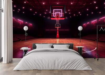 game competition background professional neon corridor empty arena hall basketball interior indoor. Generative AI. Wall mural