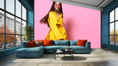 girl woman attractive sunglasses fashion yellow person young trendy lifestyle beautiful Wall mural