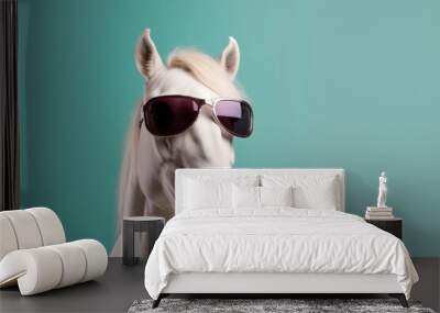 goggles animal funny colourful head sunglasses portrait background horse fun smile. Generative AI. Wall mural